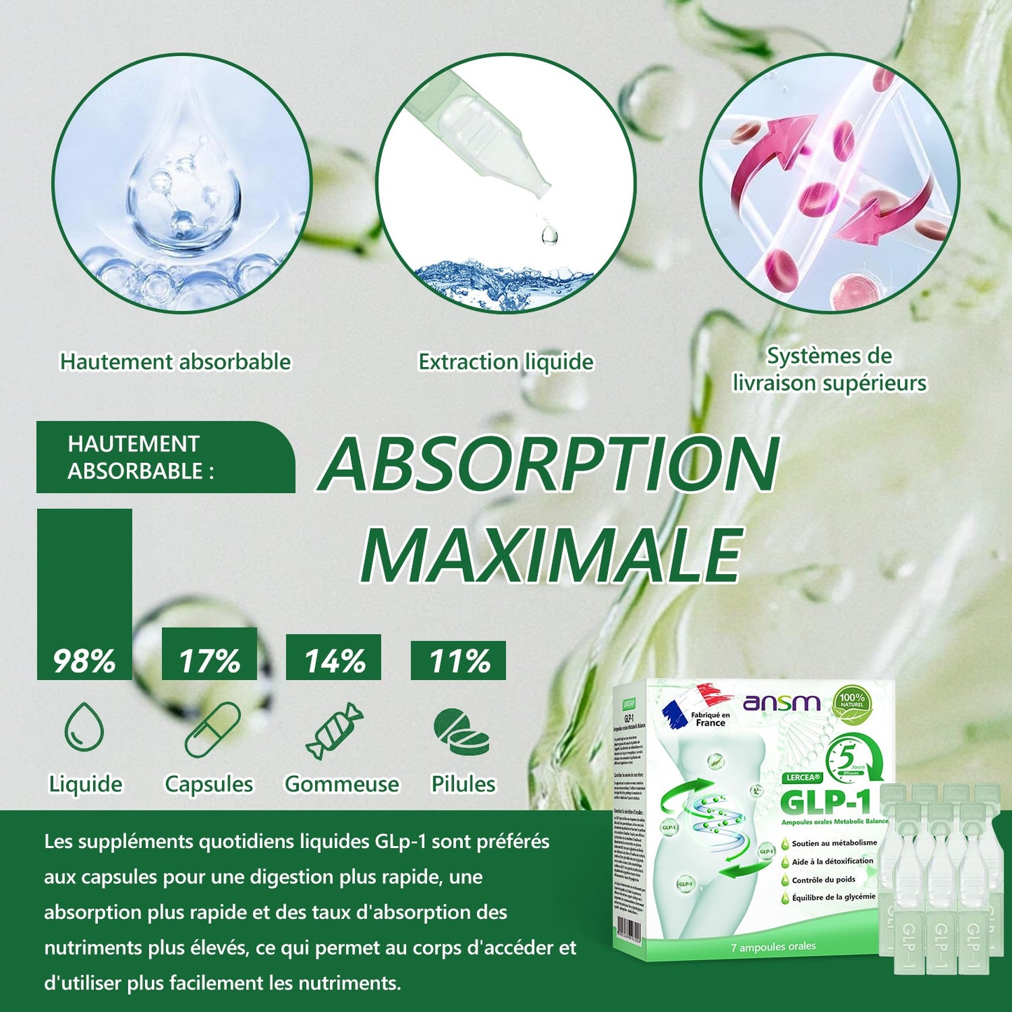 𝐋𝐄𝑹𝑪𝐄𝐀® Ampoules Orales Équilibre Métabolique GLP-1👨⚕️ Obésité, maladies cardiovasculaires, diabète, apnée du sommeil, troubles articulaires et autres affections💎
