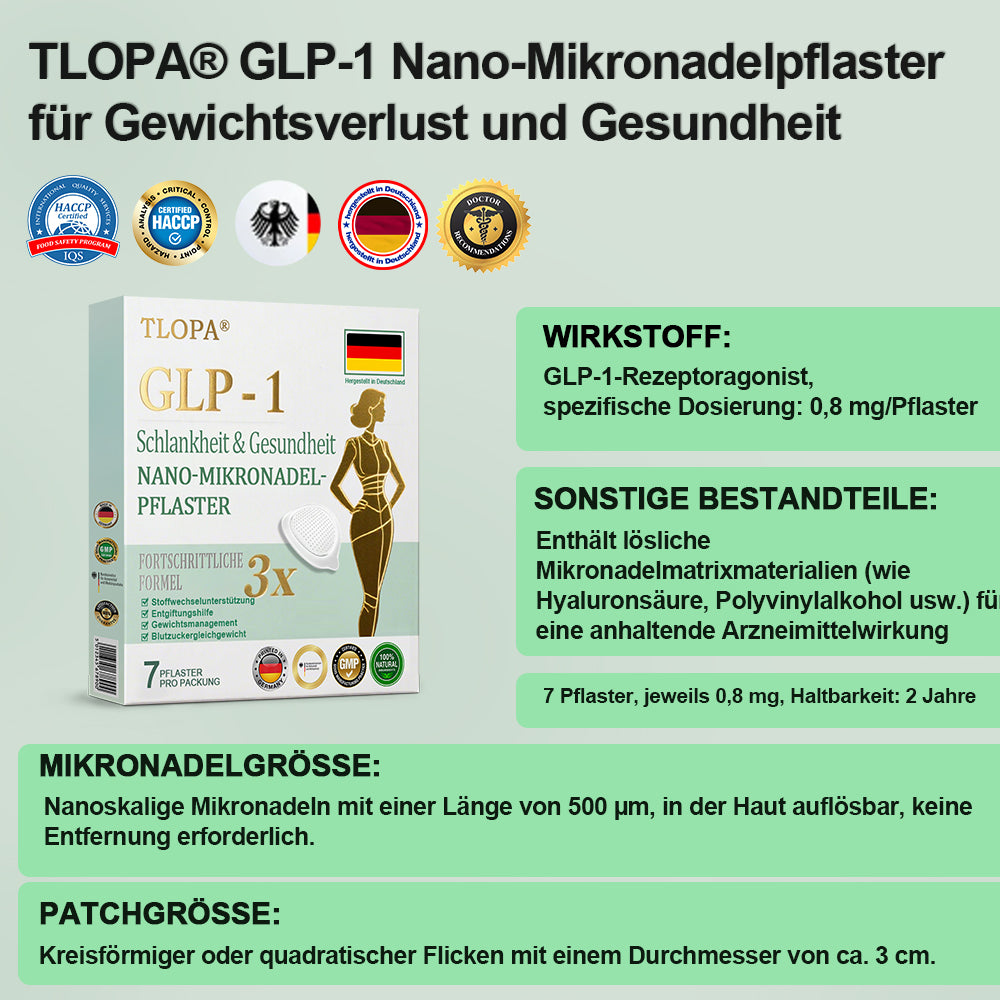 【Letzter Tag der Aktion –60 %】TLOPA® Schlankheits- & Gesundheits-Pflaster mit NANO-MIKRONADELN Tirzepatid-NIDDK 💕（Schmerzfrei, 24h-Wirkstofffreisetzung | Schnell 9 kg abnehmen | 90 % Zuckerreduktion）